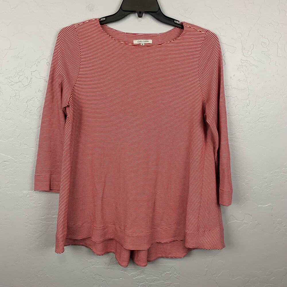 John Mark Top Red White Stripe Long Sleeve Shirt Women's Pullover Size Medium